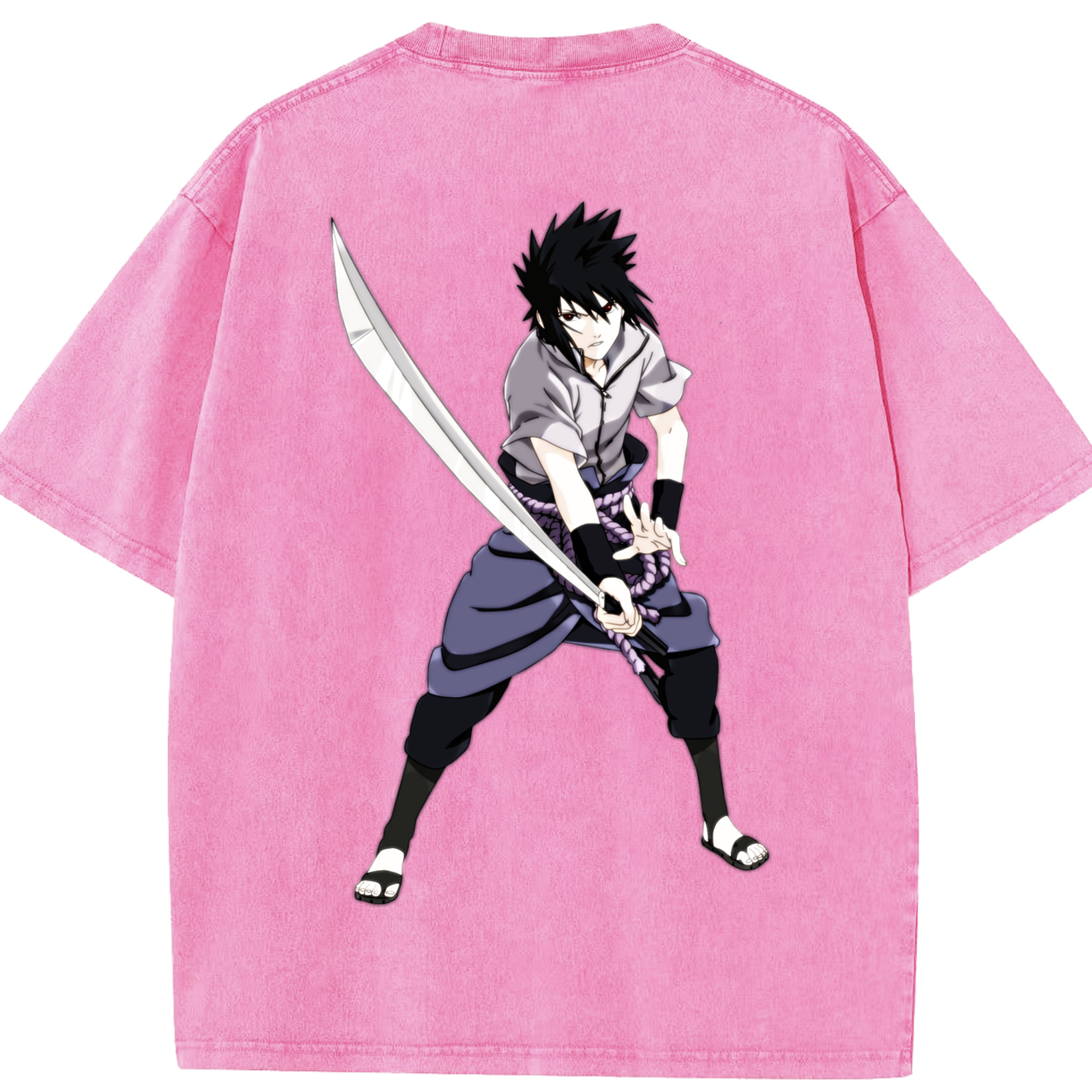 （画像用） NARUTO -ナルト- うちは サスケ Uchiha Sasuke 綿100% ヴィンテージ風 半袖Tシャツ（背面プリント）